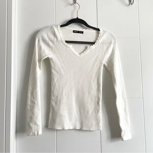 3/$45 Scalloped Edge Notch Neck Light Knit Sweater